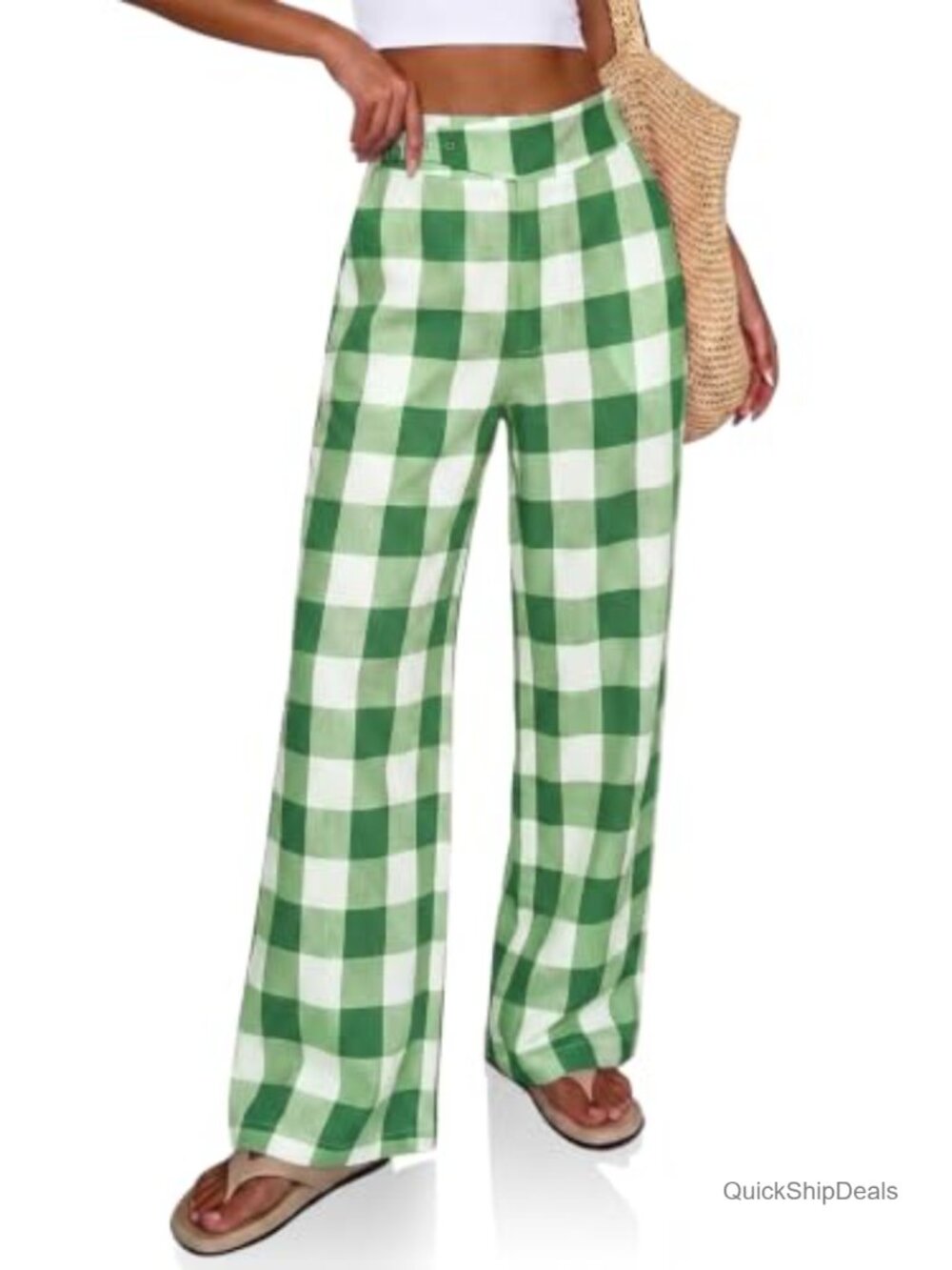 Baggy High Waisted Plaid Wide Leg Palazzo Trousers Women